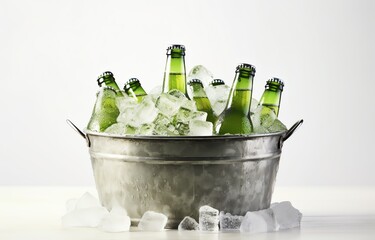 a bucket of beer bottles and ice - obrazy, fototapety, plakaty