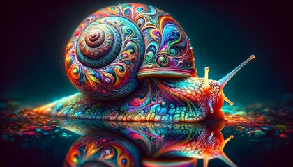 Psychedelic snail isolated on black background 