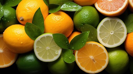 Various types of citrus fruits collected together. - obrazy, fototapety, plakaty