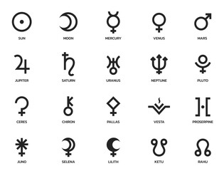 astrology symbol set. planet and asteroid symbol. astronomy and horoscope sign. isolated vector image