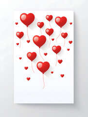 Valentine's card with red hearts with a minimalist design on plain background, symbolise love and romance.
