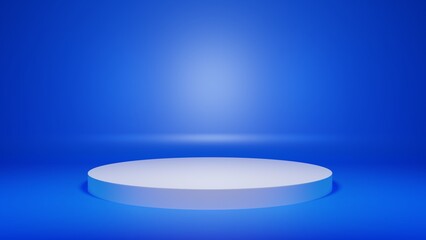 Blank blue stand for showing product 3d render, empty blue background and stand display, blue background with stand