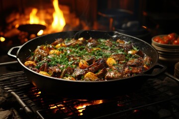 Hearty Meat Stew Bubbles Away in the Campfire Glow