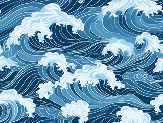 Fototapeta premium Traditional illustration of bombora Chinese / Japanese ocean waves. The waves are big and choppy. Tile style,