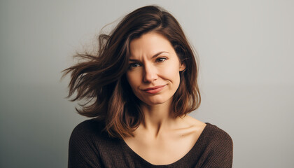 Fototapeta premium Feminine Elegance: A Young Woman in a Studio Shot, Showcasing Perfection, Beauty Treatment, and a Glamorous Hairstyle