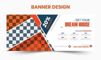 Real estate horizontal header web banner or background design vector.