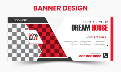 Real estate house background banner template.  Horizontal header web banner or background design.