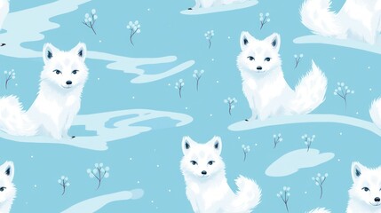  a blue and white background with a pattern of white foxes on a blue background with snowflakes and snowflakes in the foreground, and snowflakes in the foreground.