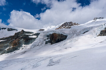 The Spaghetti Tour is a traverse of the Monte Rosa massif. Winter snow covered mountain peaks in Europe. Great place for winter sports. peak Castor