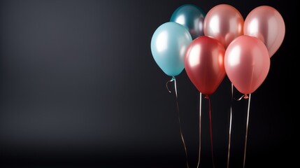  a bunch of balloons in a row on a black background with a place for a text or a picture to put on a card or on the back of the balloons.