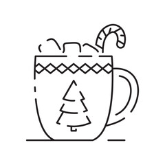 Christmas and winter hot chocolate Cup of hot cocoa with marshmallows and candy cane isolated on a white background. Vector holiday and Christmas designs