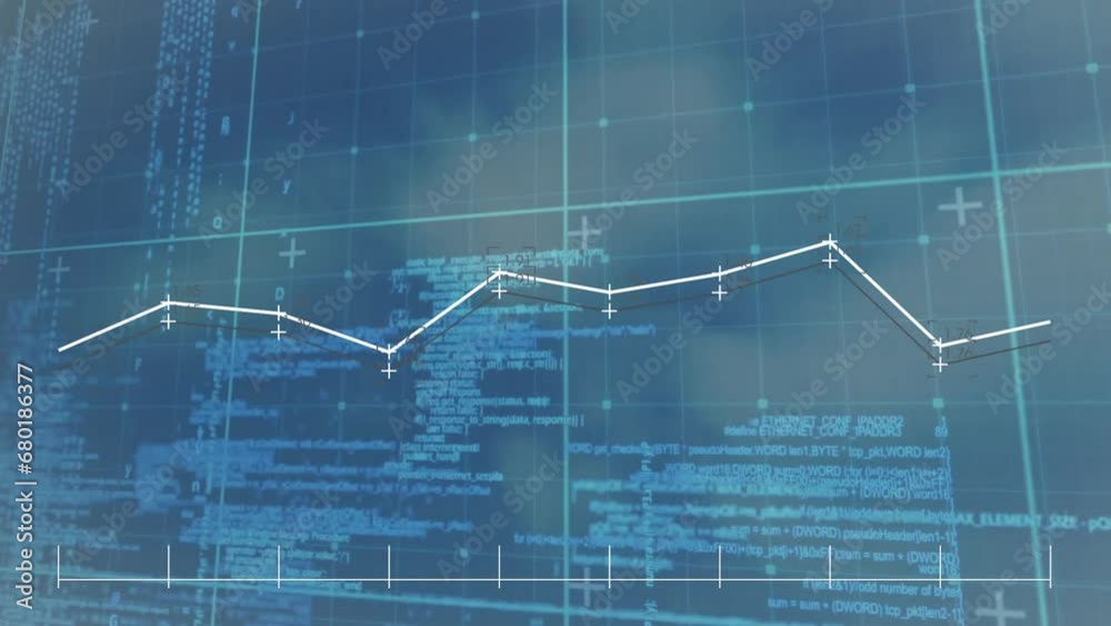 Poster animation of globe with connections and data processing over clouds