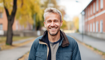 Outdoor Portrait of a Smiling Businessman, Symbolizing Urban Entrepreneurship