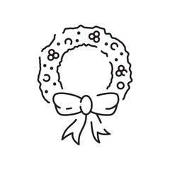 Vector Christmas wreath icon in trendy linear style isolated on white background