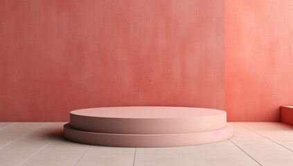 Minimalist terracotta podiums with arch backdrop, ideal for product display and contemporary design themes. - Powered by Adobe