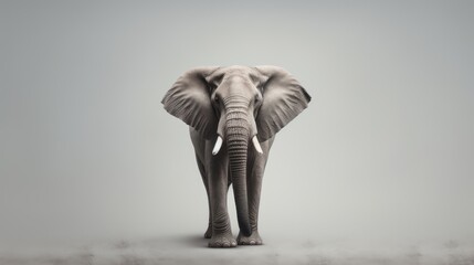  an elephant is standing in the middle of a gray background with its tusks extended and it's head turned to the side, with its tusks up. - Powered by Adobe