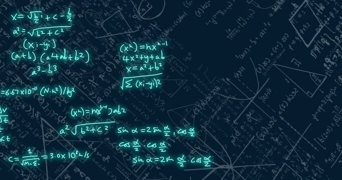 Animation of mathematical equations on black background