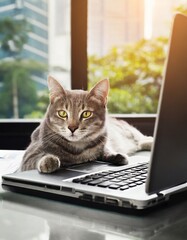 cat on laptop