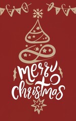 Naklejka na ściany i meble Christmas card with text Merry Christmas. Illustration in 2D drawn style celebrating Happy New year