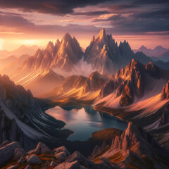 Breathtaking mountain vista at sunrise