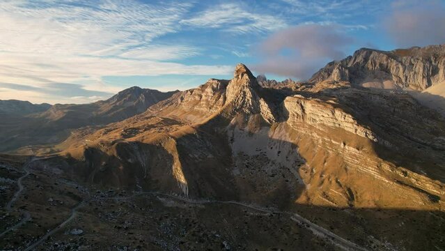 aerial view of clouds and sunlight around sedlo pass in durmitor national park region in montenegro