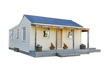 Cutout of an isolated wooden farmhouse in a rural area with the transparent png