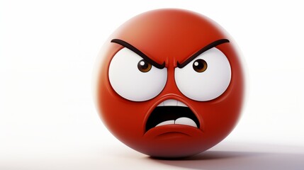 Angry Face Emoji. A red face with a frowning mouth and eyes and eyebrows scrunched downward in anger - obrazy, fototapety, plakaty