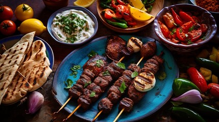 A Vibrant Mediterranean Feast of Mezze and Grilled Kebabs