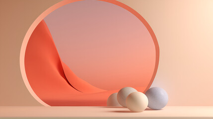 Desert Harmony: Abstract Ambient Composition of Round Spherical Stones Set Against Pink, Light Beige, and Baby Blue Hues