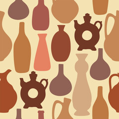 Vector seamless pattern with clay pottery