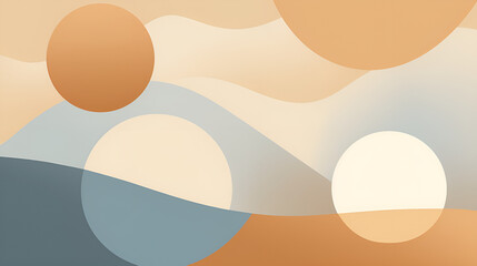 Harmony in Hues: Abstract Circular Shapes and Waves in Beige, Light Brown, and Blue