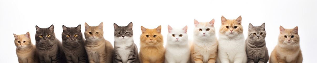 Cute cats sitting beside each other on Isolated on a white background.