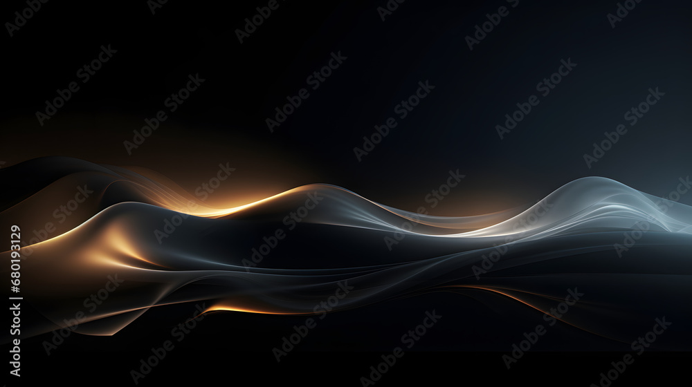 Wall mural abstract shiny color gold wave light effect illustration glow element dark background generativ ai