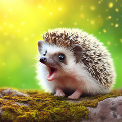Fototapeta premium Photo of a Shocked real a hedgehog on nature background. ai generative