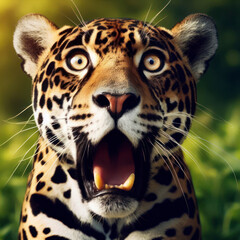 Obraz premium Photo of a Shocked jaguar on nature background. ai generative