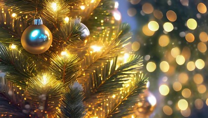 Obraz na płótnie Canvas golden christmas tree with lights