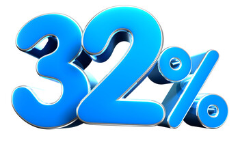 Sky blue 32 Percent 3d illustration. Special Offer 32 Percent Discount Tag. Advertising signs. Product design. Product sales.