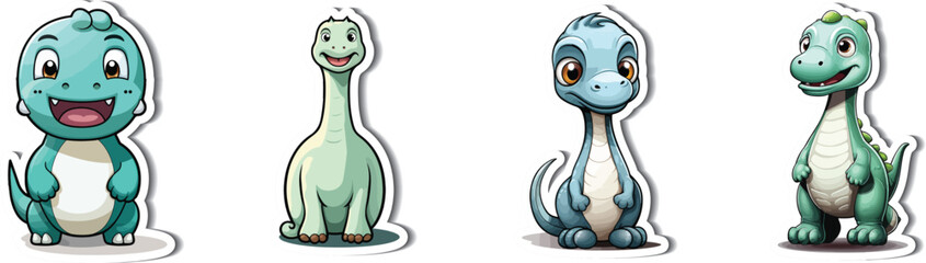 Obraz premium Adorable Dinosaur Collection: A playful arrangement of cute, cartoon dinosaurs in diverse poses and expressions, each with a unique color palette and endearing charm.