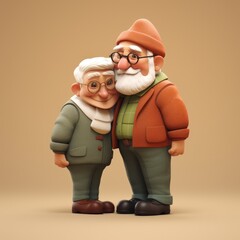 a rendering , hug, two old people, cartoon