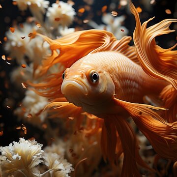 Japan Koi fish swimming in a water garden,fancy carp fish,koi fishes, Koi Fish swim in pond. Natural background. Fancy Carp or Koi Fish are red, orange