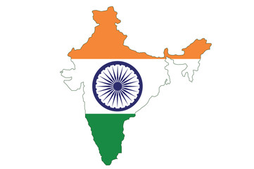 India country map and flag in Asia, vector illustration. 