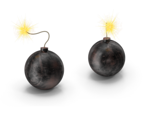 bomb with burning fuse on transparent background