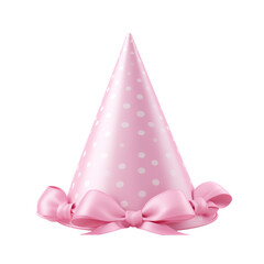 Pink conical birthday hat with a cute bow tie transparent