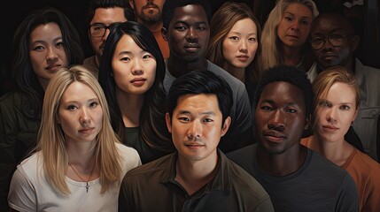 Obraz premium faces of men and women of different nationalities and ages on a black background
