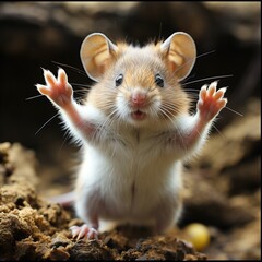 Mouse with raised paws, preparing to attack, defend. Dangerous mouse. Great image for web icon, game avatar, profile picture, for educational needs of nature theme. Square