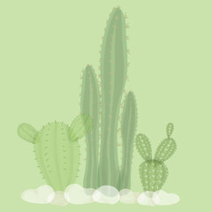 Set of cactus on green background , set of cactus hand drawn 