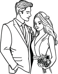 Wedding couple, wedding couple together line art