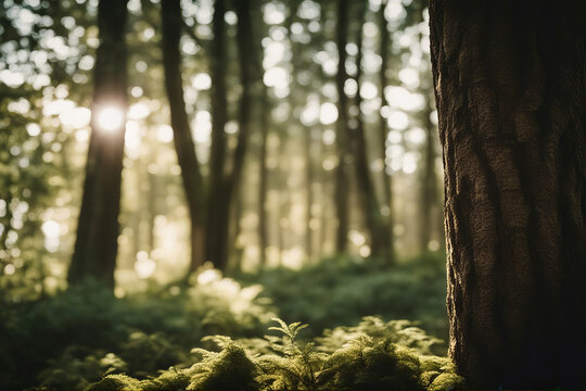 bosque de arboles con troncos y texturas y luz solar a contraluz