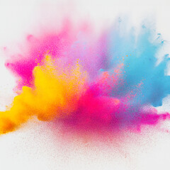 A vibrant eruption of colorful powder against a white backdrop. Generative ai