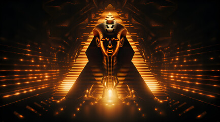 An abstract neon-glowing pharaoh, exuding power and the mystique of ancient Egypt.